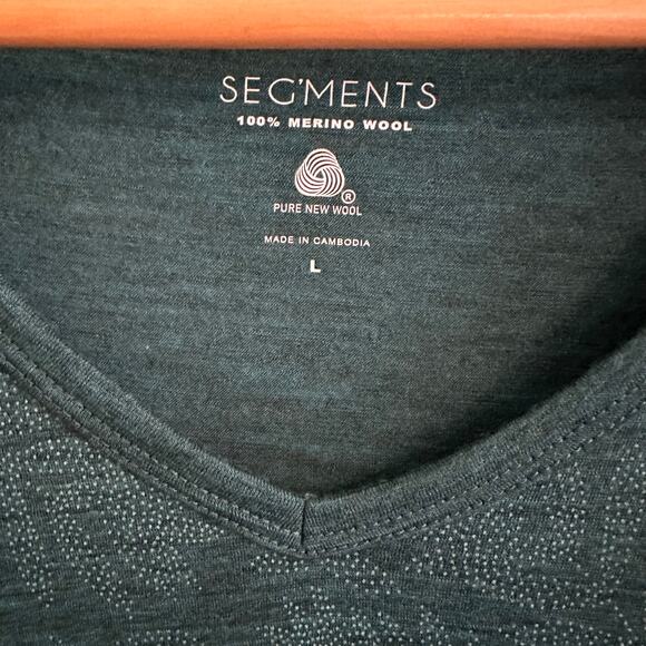 Segments 100% Merino Wool V-neck Base Layer Size Large Green Teal Leave Pattern - Picture 4 of 6